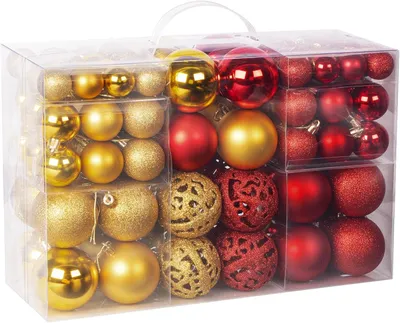Imagen del producto de Juego de adornos navideños, resistentes a roturas, 100 unidades, de 3 a 6 cm, en color rojo y dorado, para el árbol de Navidad