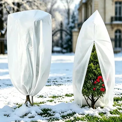 Produktbild von Winterschutz für Pflanzen 80x100cm Weiß Wiederverwendbar Atmungsaktiv Reißfest mit Reißverschluss Zugband