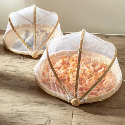 Obrázek produktu pro Bamboo Food Serving Tent Natural Handcraft Tray Mesh Food Storage Basket Meal Table Serve Cover
