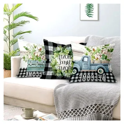 Produktbild von Joymasion Kissenbezüge 45x45 cm im 4er Set für Frühling und Sommer in Grün mit Eukalyptus-Muster
