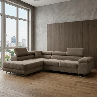 Produktbild von GOLDSTOFF ASTON Ecksofa L-Form 273×203 cm | Schlafsofa mit Bettfunktion und Stauraum | Modernes Wohnzimmer Ecksofa mit Liege (Taupe)