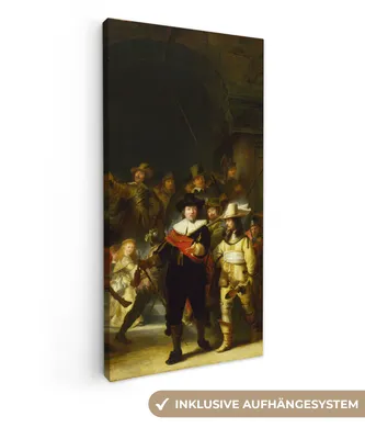 Produktbild von MuchoWow® - Leinwandbilder - Die Nachtwache - Rembrandt van Rijn, Wandbild, Wanddeko Bilder Wohnzimmer, 20x40 cm
