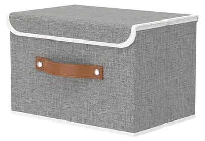 Image de Panier de rangement avec couvercle, 38 x 25 x 25 cm, boîtes de rangement, boîte de rangement en tissu, rangement pour vêtements et livres
