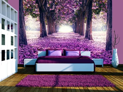 Produktbild von Vlies Fototapete Weg 400x280 cm Tapeten Wandtapete XXL Blumen Bäume Allee violett c-A-0031-a-c