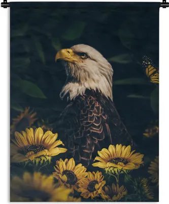 Produktbild von MuchoWow® Wandteppich Wandbehang Adler - Gelb - Blumen - Botanisch 150x200 cm Tapisserie Dekoration Wandtuch - Wandaufhängung - Moderner