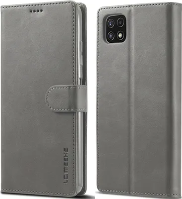 Produktbild von Samsung Galaxy A22 5G Hülle, Klapphüllen Brieftasche Leder Magnetverschluss Ständer Schutzhülle für Galaxy A22 5G Grau
