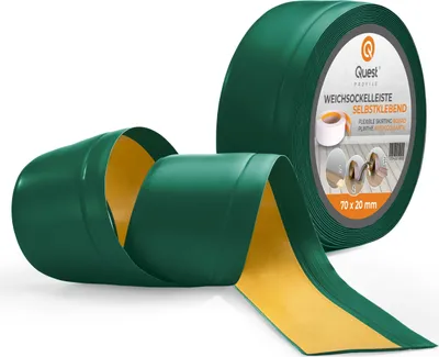 Produktbild von QUEST Weichsockelleiste Selbstklebend 70x20mm, 5m, PVC Sockelleiste, Breite Knickleiste für Wände, Boden, Flexibel, Dekorativ, UV-beständig, grün
