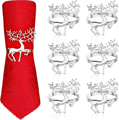 Produktbild von Weihnachts-Serviettenringe -6 StückWeihnachts-Legierung Serviettenring HalterHaushalt Serviettenschnalle fürTischdekoration,, Weihnachten,Partyessen