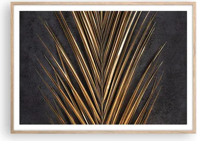 Produktbild von Gerahmtes Poster - Rahmen in heller Eiche - Blatt golden schwarz - 100x70 cm - Wand Bild - Wanddeko - Wandbilder - Kunstposter - Wandposter - Bilderrahmen - Bilder - Kunstdruck - P2NAA100x70-5091