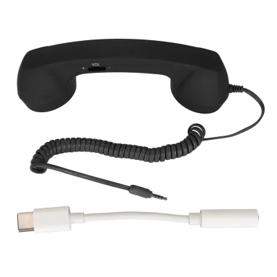 Image de Écouteur pour téléphone portable, USB-C, protection contre les radiations, écouteur vintage pour téléphone portable avec prise 3,5 mm pour smartphone, noir