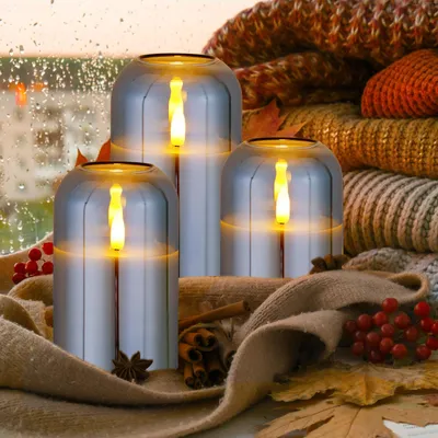 Produktbild von CCLIFE LED Kerzen 3er Set mit Fernbedienung Timer Funktion 300 Stunden flackernde Paraffin Echtwachs Kerze flammenlose Batteriebetrieb