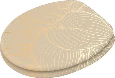 A toilet seat with a leaf pattern.