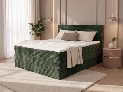 Produktbild von Boxspringbett Mollo XL mit 2 Bettkästen und Topper, mit Taschenfederkern- und Bonellfederkernmatratze, Doppelbett, Polsterbett aus Cordstoff mit Stauraum (Grün (Tilia 39), 180 x 200 cm)