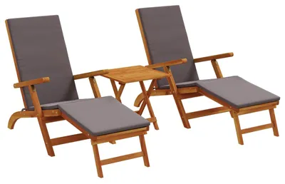 Image de vidaXL Chaise longue réglable et pliable, lot de 3, gris foncé