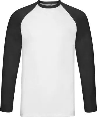 Image de Fruit of the Loom - T-shirt Homme/Femme Unie - Baseball Manches Longues PC5798 (XL) (Blanc/Noir)