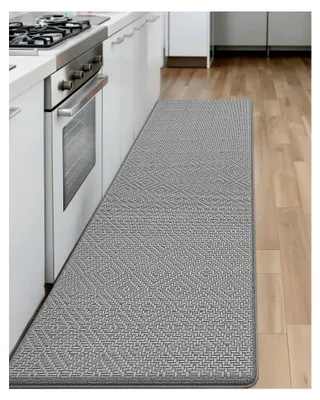Produktbild von Küchenläufer 44x150 cm, waschbar und rutschfest, küchenteppich aus öl- und wasserfestem PVC, gegen Ermüdung, schaumstoffgepolstert für bequemes Stehen, grau