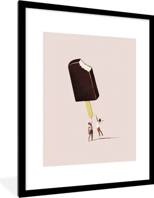 Produktbild von MuchoWow® Gerahmtes Poster Eiscreme - Schokolade - Pastell - Vintage 60x80 cm - Poster mit Schwarzem Bilderrahmen Wandposter Rahmen Foto Bilder - Wohnzimmer - Dekorationen - Prämie
