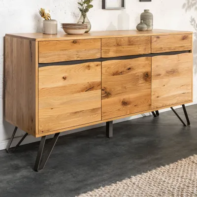 Produktbild von riess-ambiente Massivholz Sideboard LIVING EDGE 160cm natur Wildeiche geölt Metall schwarz Baumkanten Board Kommode Schrank Wohnzimmerschrank