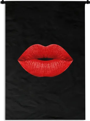 Produktbild von MuchoWow® Wandteppich Wandbehang Lippen - Rot - Schwarz 120x180 cm Tapisserie Dekoration Wandtuch - Schlafzimmer - Dekorationen für das Haus
