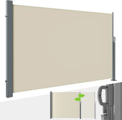 Immagine prodotto di Tenda laterale Ikodm 300 x 160 cm, estensibile, frangivento e frangivista per balconi e terrazze, tenda a rullo laterale con supporto a parete, protezione solare - Tenda beige