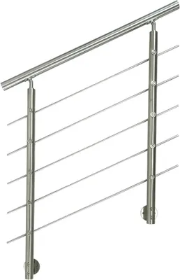 Productafbeelding van RVS leuning voor zijmontage - Traphek met 5 horizontale spijlen voor trappen, balustrades en balkons - Binnen- en buitenhandrail, trapleuning (100 cm, 5 horizontale spijlen)