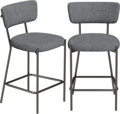 Produktbild von Barhocker 2er Set 63 cm mit Fußstütze Rückenlehne Leinenoptik Metall Grau