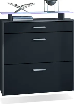Produktbild von Vladon Schuhschrank Malea, Anthrazit matt/Schwarz matt inkl. LED - hängender Schuhkipper für 16 Paar Schuhe (89 x 96 x 23 cm)