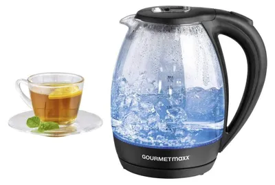 Produktbild von GOURMETmaxx 07971 Schnurloser Wasserkocher, Glasgehäuse, 1,7 l FÃ1/4llmenge, 2200 Watt, 360° Sockel