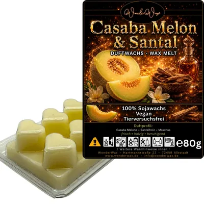 Produktbild von WonderWax Duftwachs Wax Melts für Duftlampe, 6 Herzen Duftmelt Wachsmelt Sojawachs Duftwachs Würfel für Raumdüfte, Wachs Duftöl Winter Indoor Schmelzen für Aromalampe Casaba Melon & Santal