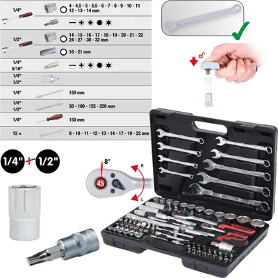 Produktbild von KS Tools 1/4 +1/2 Steckschlüssel 82-tlg. 911.0682