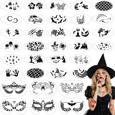 Gesichtsmalerei-Schablonen, 34 Stück, wiederverwendbar, Halloween