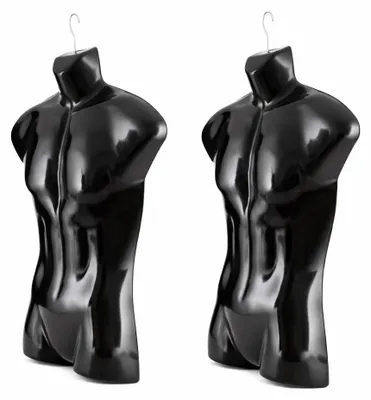 Produktbild von 2 Stück Herrentorso 77 cm Schwarz – Schaufensterpuppe Halbplastik – Mannequin Büste Oberkörper für Ladenbau & Präsentation