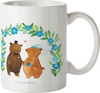 Produktbild von Mr. & Mrs. Panda Tasse Bären Hochzeit - Weiß - Geschenk, Zur, Kaffeebecher, Teebecher, Hochzeitsgeschenk, Hochzeitstag, Kaffeetasse, Hochzeitsgeschenke für Brautpaar