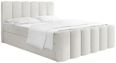 Produktbild von Boxspringbett mit Bettkasten – Polsterbett 200 x 200 cm mit H4 Taschenfederkern 7-Zonen Matratze & 5 cm Topper – Stauraumbett Serenity mit Hohem Kopfteil & Gepolstertem Fußteil – Weiß Chenille
