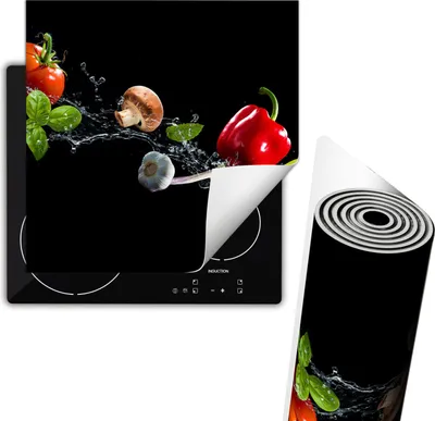 Produktbild von Herdabdeckplatte 60x52 cm Glaskeramikkochfeld Abdeckung Anti Rutsch Matte Aufrollbar, Schwarz Gemüse