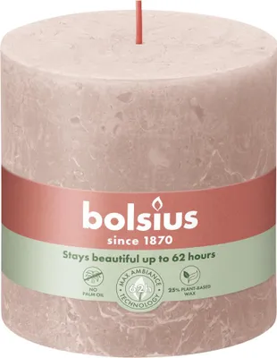 Imagen del producto de Vela Stumpenkerze Rustiko Shine de Bolsius, color rosa empolvado, 10x10 cm
