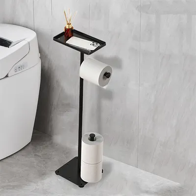 Produktbild von WC-Garnituren, Toilettenpapierhalter, Boden stehender, 3 Rollen, Klopapierhalter, WC-Papierhalter, mit Telefonhalter, kein Bohren erforderlich