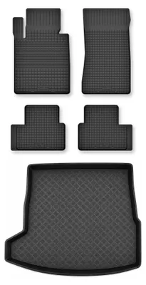 Image de Tapis en caoutchouc + bac de coffre pour Alfa Romeo Stelvio depuis 2016 (sans caisson de basses) – 5 pièces, noirs, semi-universels – Wielganizator