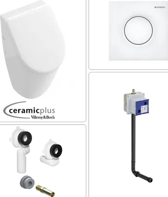 Produktbild von VILLEROY & BOCH SUBWAY Urinal mit SoftClose Deckel & GEBERIT Rohbauset + Betätigungsplatte in weiß