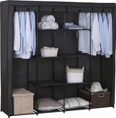 Zdjęcie produktu dla Składany wieszak na ubrania Bolt Edge - Szary - Organizer na ubrania - Bardzo duży wieszak do przechowywania - 174x46x169cm - Metal i włóknina