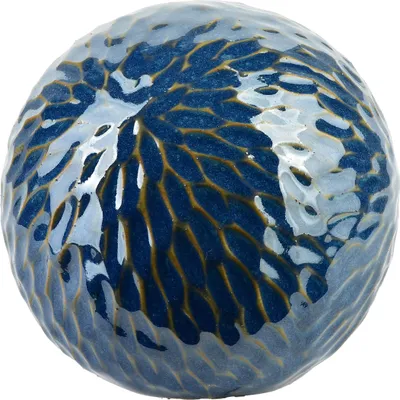 Image de Boule décorative en céramique MoonEx, motif Saggio, Ø 10 cm, bleu/or, 1 pièce