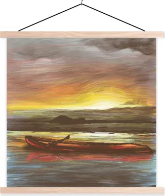 Produktbild von MuchoWow® Textilposter Boot - Meer - Sonne 60x60 cm mit holzfarbenen Rahmen - Wanddekoration