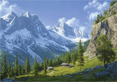 Immagine prodotto di Carta da parati fotografica con effetto 3D: montagne, paesaggio, natura - 400x280 cm - colla inclusa - carta da parati in tessuto non tessuto - carta da parati in tessuto non tessuto per soggiorno, camera da letto, cucina - carta da parati moderna