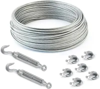 Produktbild von STAHLSEIL + 6 Klemmen + 2 Spannschloss Haken-Ose 5mm 5 Meter   6x19  Seil Seile Drahtseil DIN verzinkt