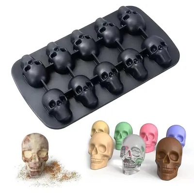 Obrázek produktu pro Silikonová forma na ledové kostky ve tvaru lebky, 3D, vhodná pro whisky, koktejly a pralinky, 1 kus