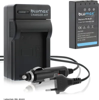Produktbild von 1x Akku + Lader für Olympus BLS1  D-SLR   E410  E450   E620 1100 mAh