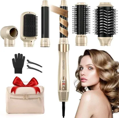 Imagen del producto de Accesorios para secador de pelo - Cepillo multifunción - Para peinar el cabello - 6 funciones en 1 - 36,5 x 11 x 32 cm - Negro