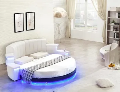 Produktbild von Weißes Designer Rundbett Moderne Schlafzimmer Betten Textilbetten