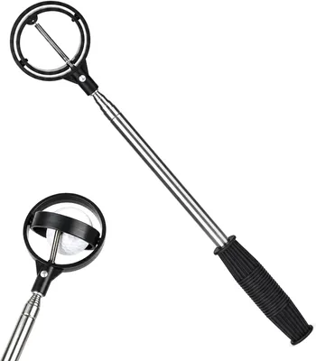 Produktbild von Golfball-Retriever aus Edelstahl, teleskopisch bis 2 m, automatischer Verriegelungsmechanismus, für Golfplätze