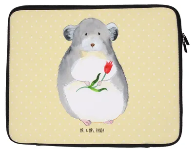 Produktbild von Mr. & Mrs. Panda Laptop Tasche Chinchilla Blume 20 x 28 cm - Gelb Pastell - Geschenk, Liebeskummer, Kummer, Büro, Laptophülle, Chinchillas, Notebook, Lustige Sprüche